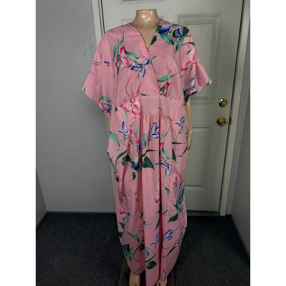 Vintage 70s Casual Wear Dress Polyester Caftan Kaftan Floral Women's Z3-16